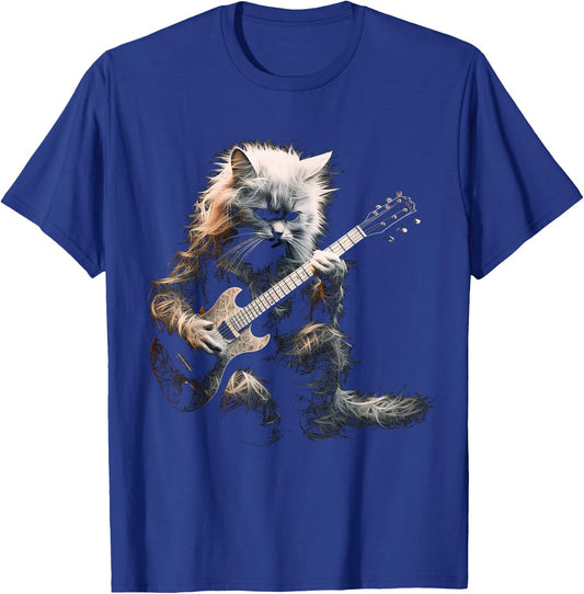 Funny Guitar Cat Rock Cat Playing Guitar T-Shirt - T-Shirt | Royal
