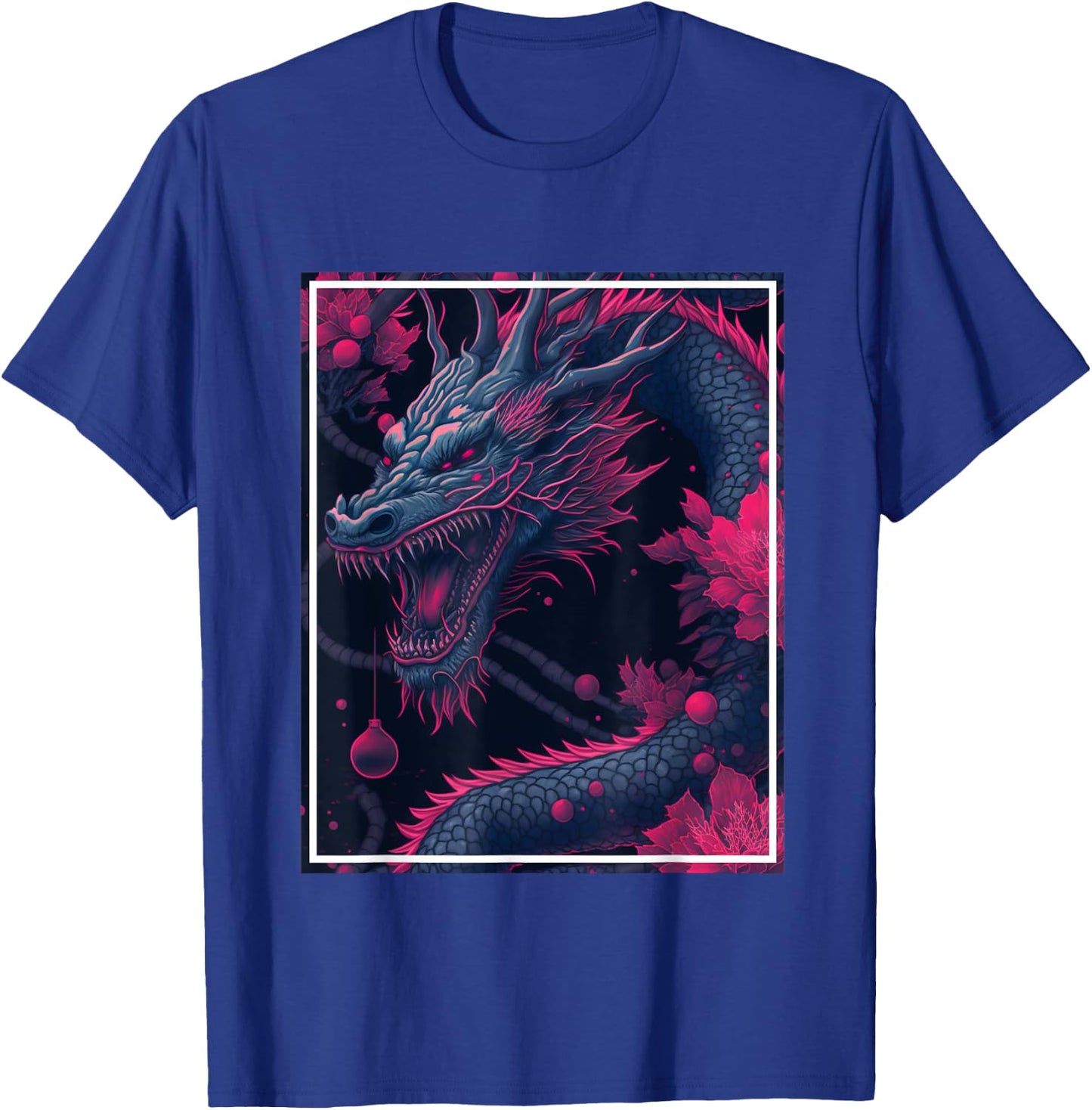 Dragon Japan Cherry Blossoms Japanese Neon Flowers T-Shirt - T-Shirt | Royal