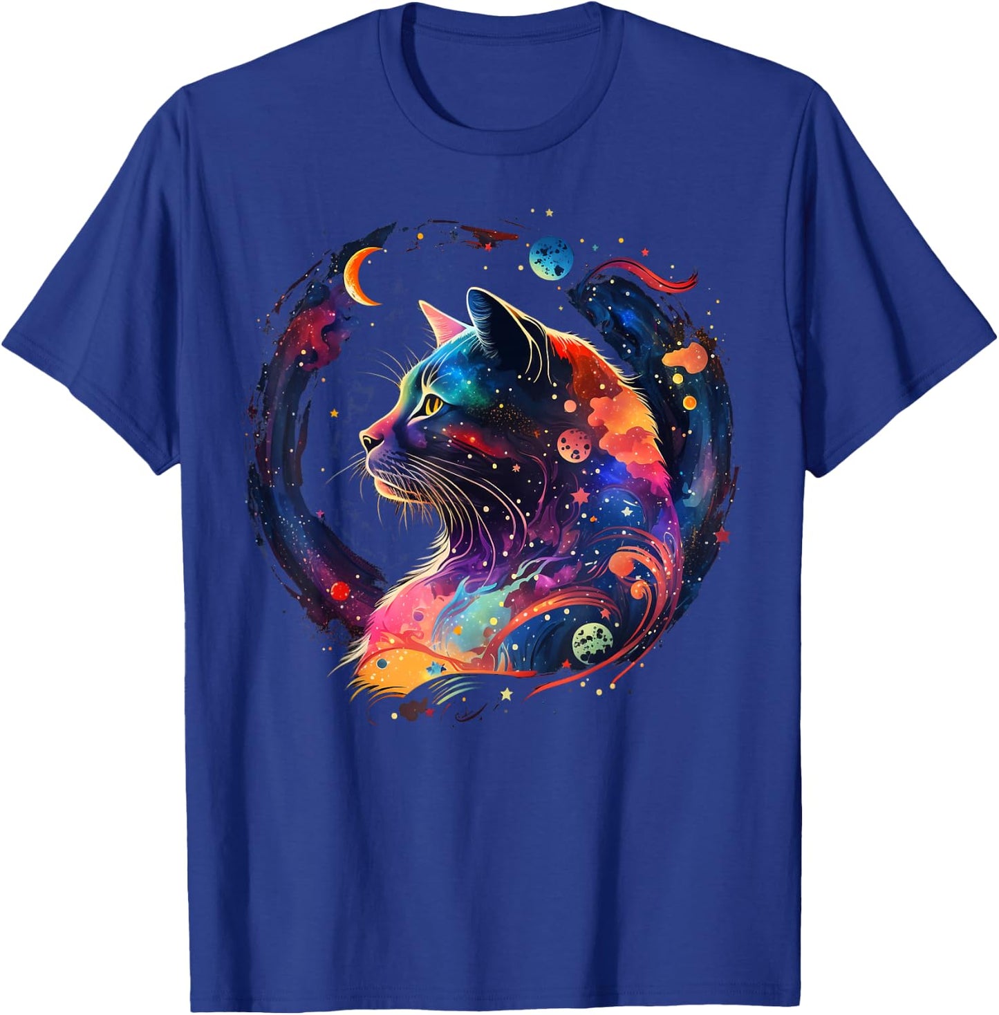 Astronaut Outer Space Kitty on Galaxy Cat Lover T-Shirt - T-Shirt | Royal
