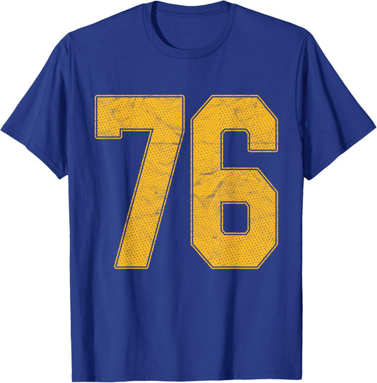 Number 76 Numbered Uniform Sports Team Jersey 76th Birthday T-Shirt - T-Shirt | Royal