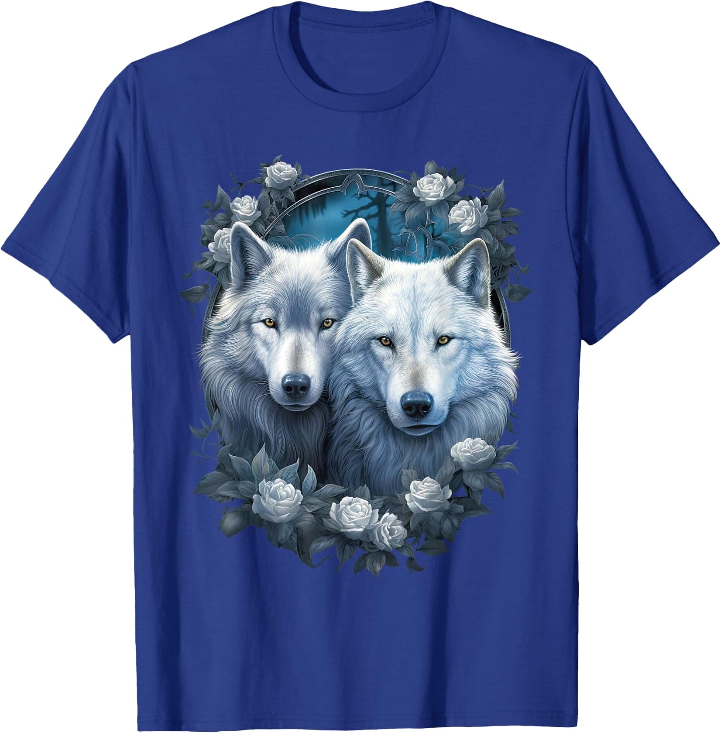 Wolf Wolves with white Roses Fantasy Art Wildlife T-Shirt - T-Shirt | Royal