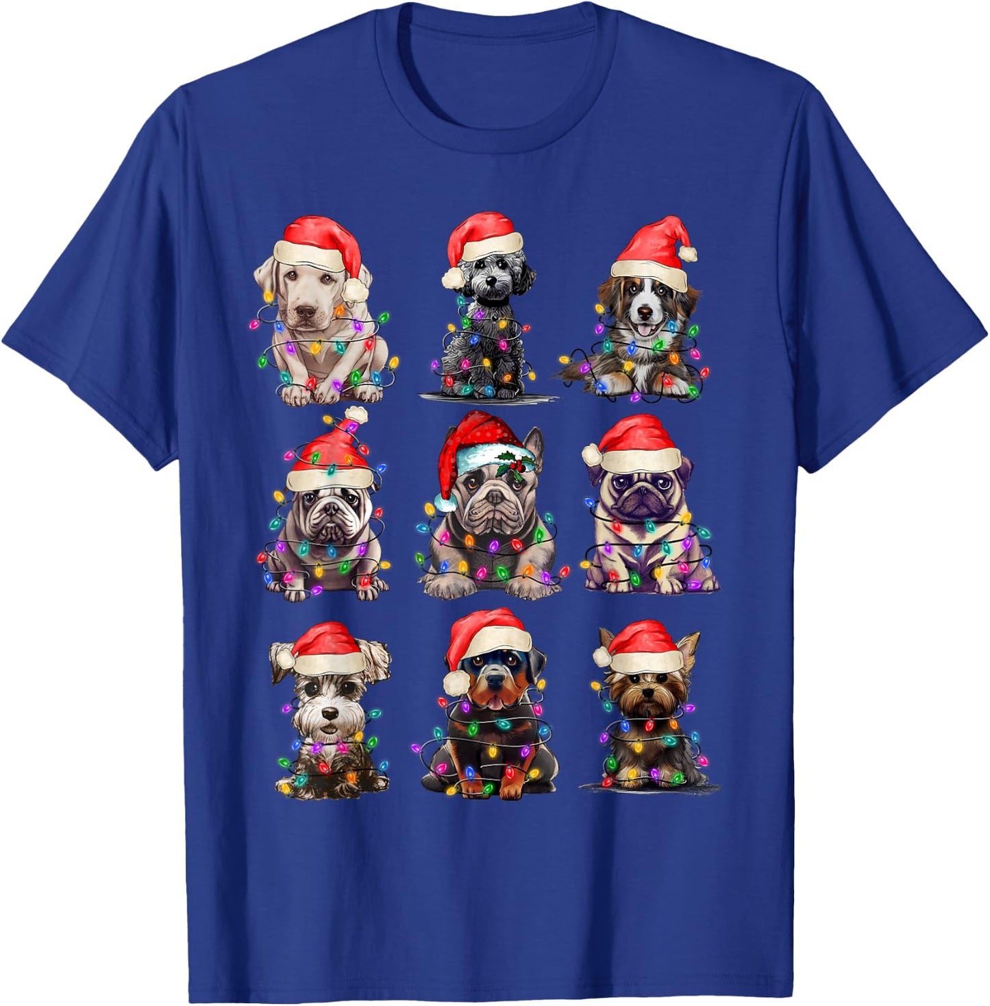 Christmas Dogs Xmas Lights Holiday Pajama Matching Family T-Shirt - T-Shirt | Royal