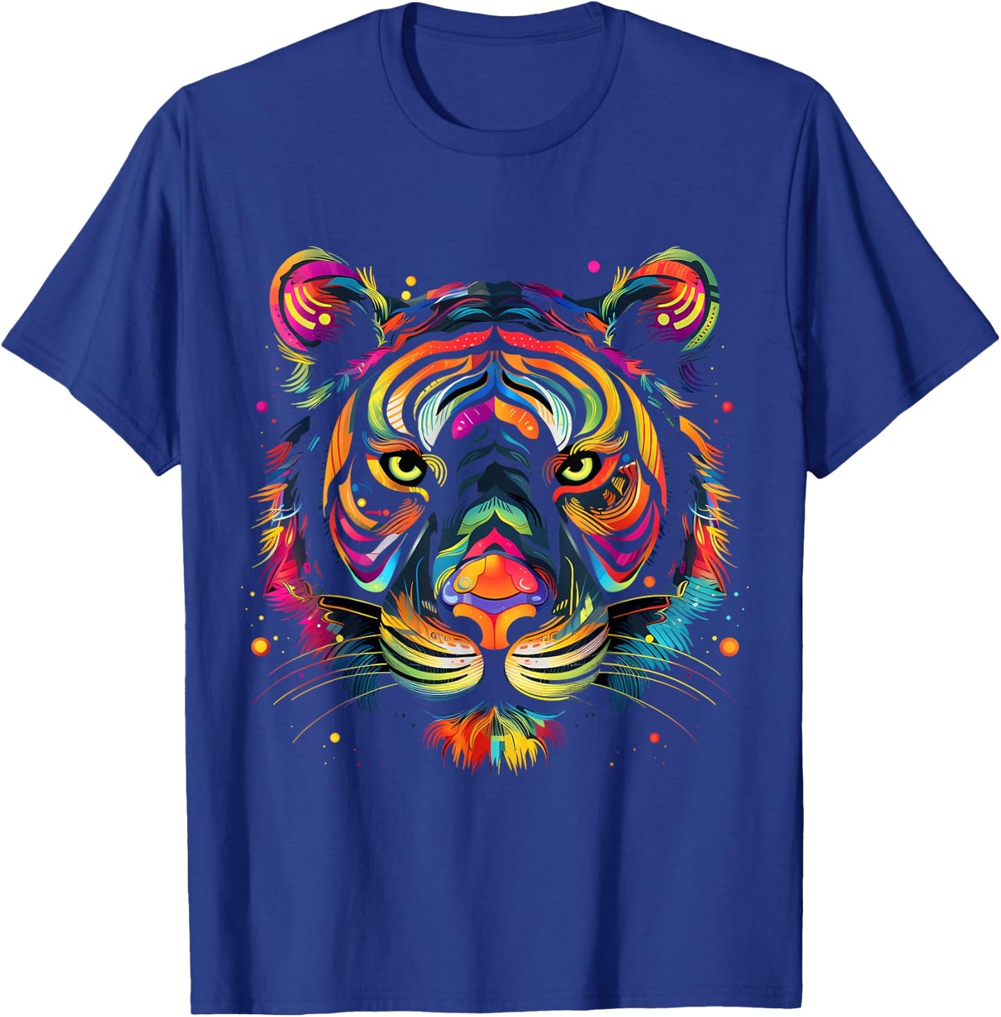 Colorful Tiger Face Wild Animal Art Cool Big Cats Black T-Shirt - T-Shirt | Royal