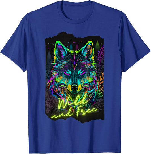 Retro 80s Vaporwave Synthwave Wolf Colorful Black Light Cool T-Shirt - T-Shirt | Royal