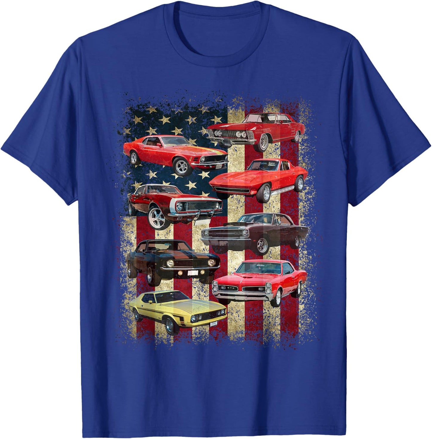 Vintage Classic Muscle Car Retro American Flag Patriotic T-Shirt - T-Shirt | Royal