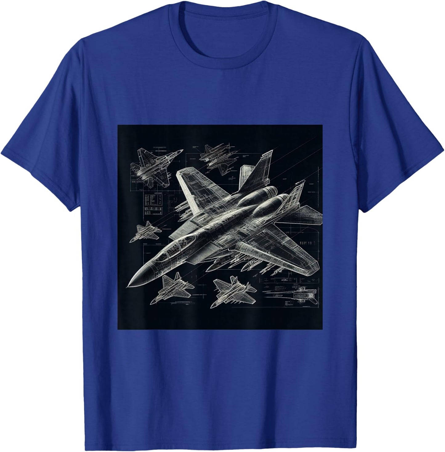 F-14 Tomcat Fighter Jet Blueprint Military Aviation T-Shirt - T-Shirt | Royal
