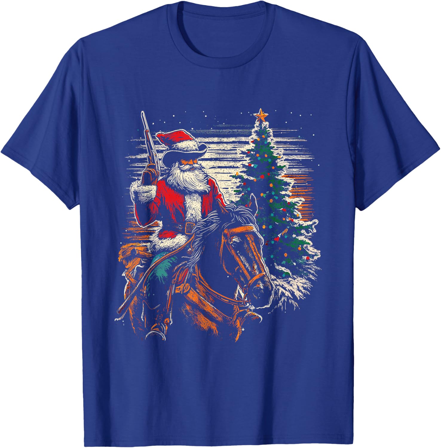 Santa Claus Cowboy - Vintage Christmas Tree Cowboy Lover T-Shirt - T-Shirt | Royal