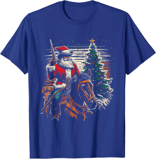 Santa Claus Cowboy - Vintage Christmas Tree Cowboy Lover T-Shirt - T-Shirt | Royal
