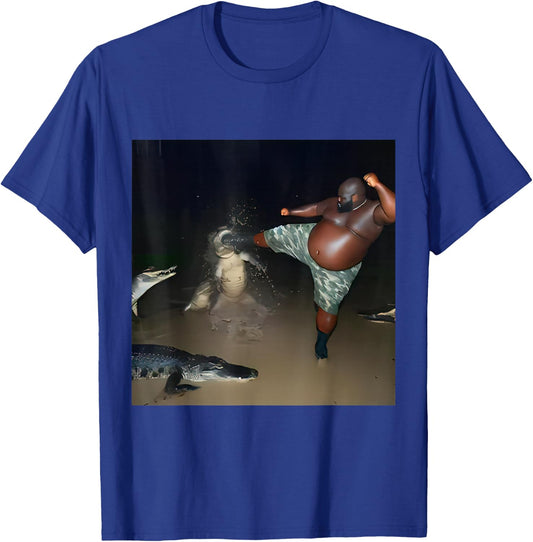 Man Kick Alligator in Swamp Funny Oddly Specific Meme T-Shirt - T-Shirt | Royal
