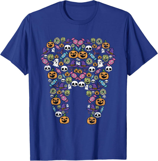 Tooth Halloween Pattern Costume Dentist Dental Assistant T-Shirt - T-Shirt | Royal