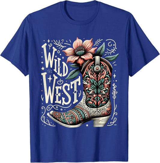 Wild West Country Music Vintage Cowgirl Boot Western Flower T-Shirt - T-Shirt | Royal