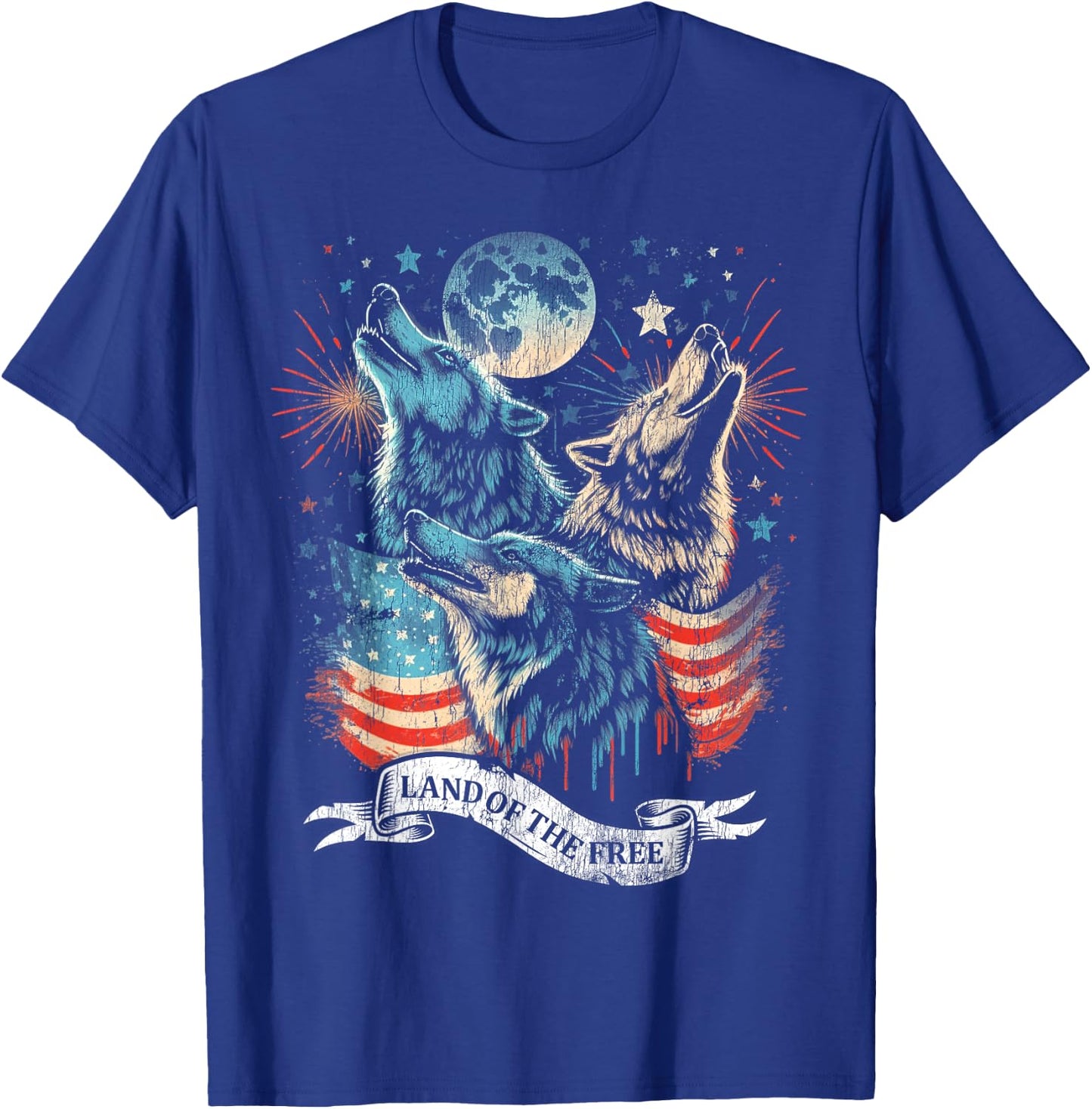 Wolf 4th of July American Flag Howling America Moon Funny Kids Men T-Shirt - T-Shirt | Royal