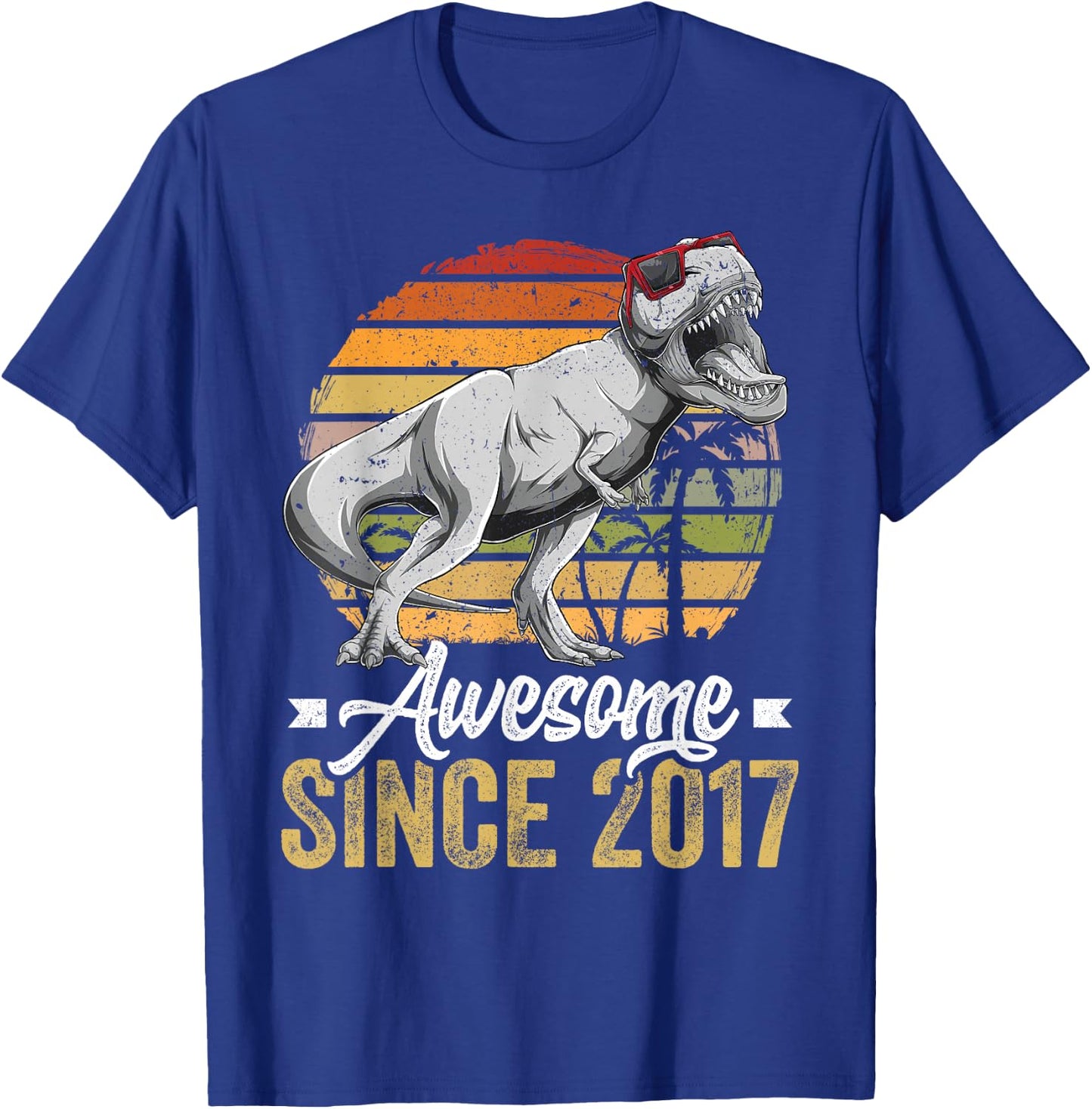 Awesome Since 2017 8 Years Old 8th Birthday Trex Dinosaur T-Shirt - T-Shirt | Royal