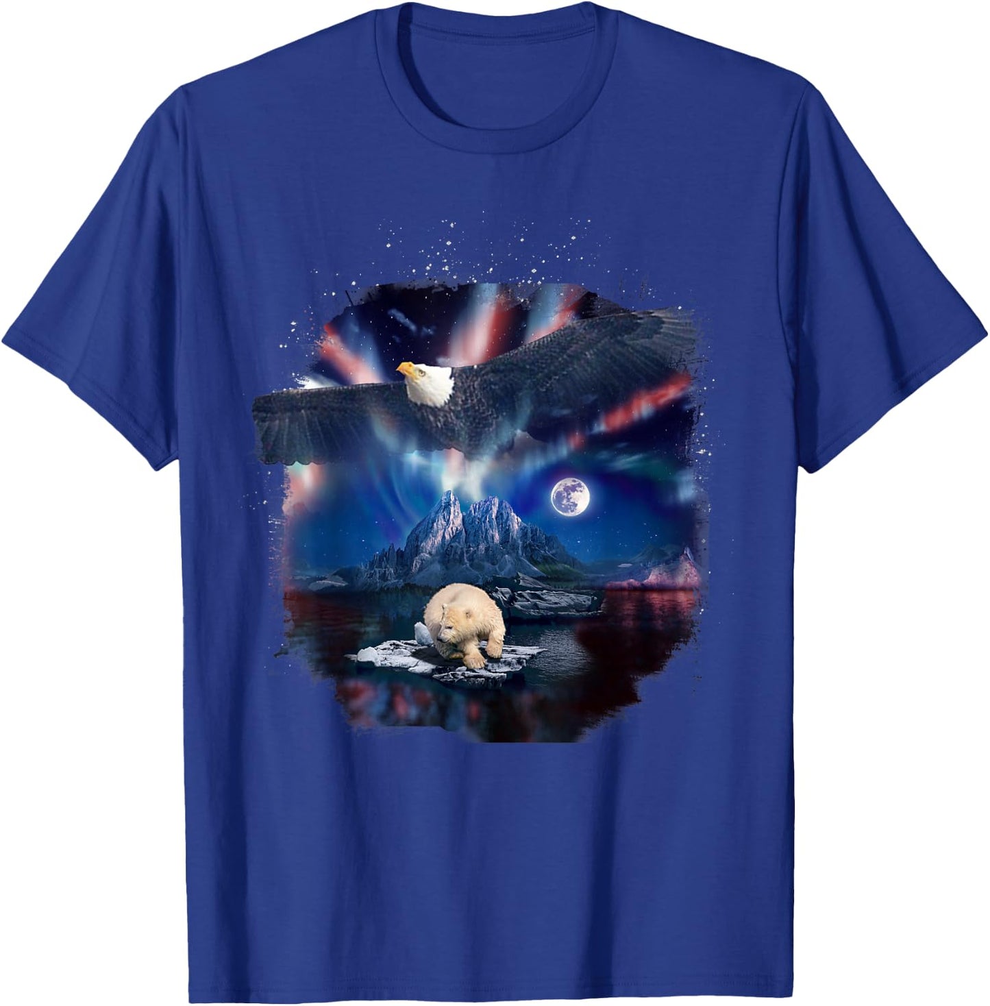 Polar Bear and Northern Eagle, Lights and Wildlife American T-Shirt - T-Shirt | Royal