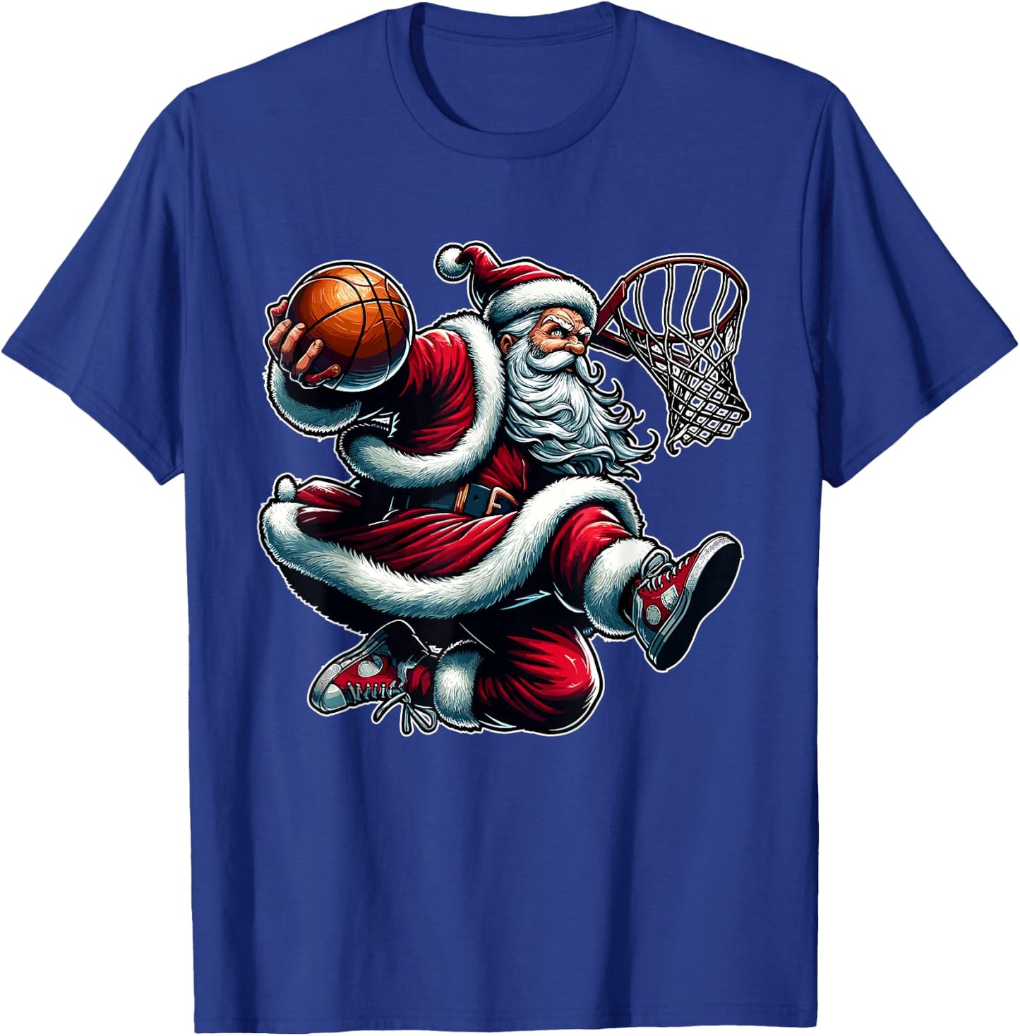 Christmas Santa Claus Dunking A Basketball Boys Kids Xmas T-Shirt - T-Shirt | Royal