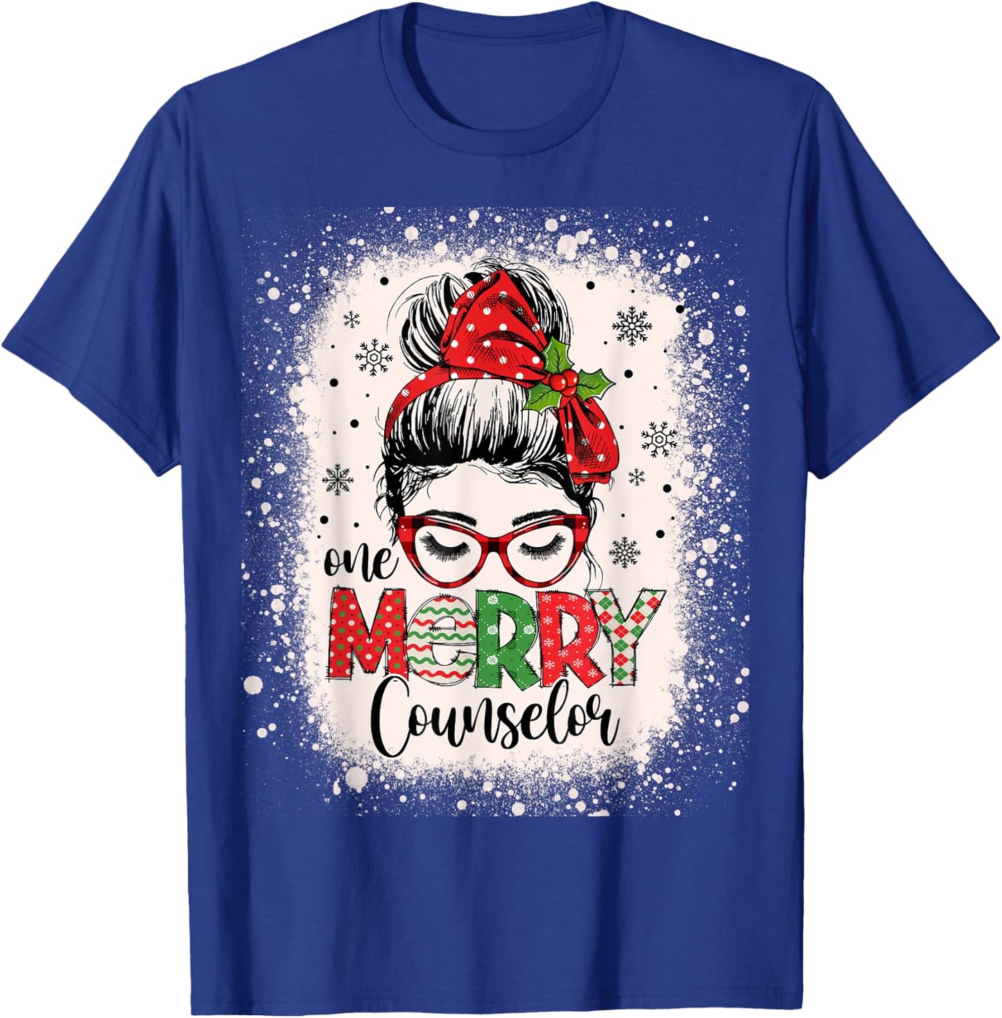 One Merry Counselor Messy Bun Christmas Counseling T-Shirt - T-Shirt | Royal