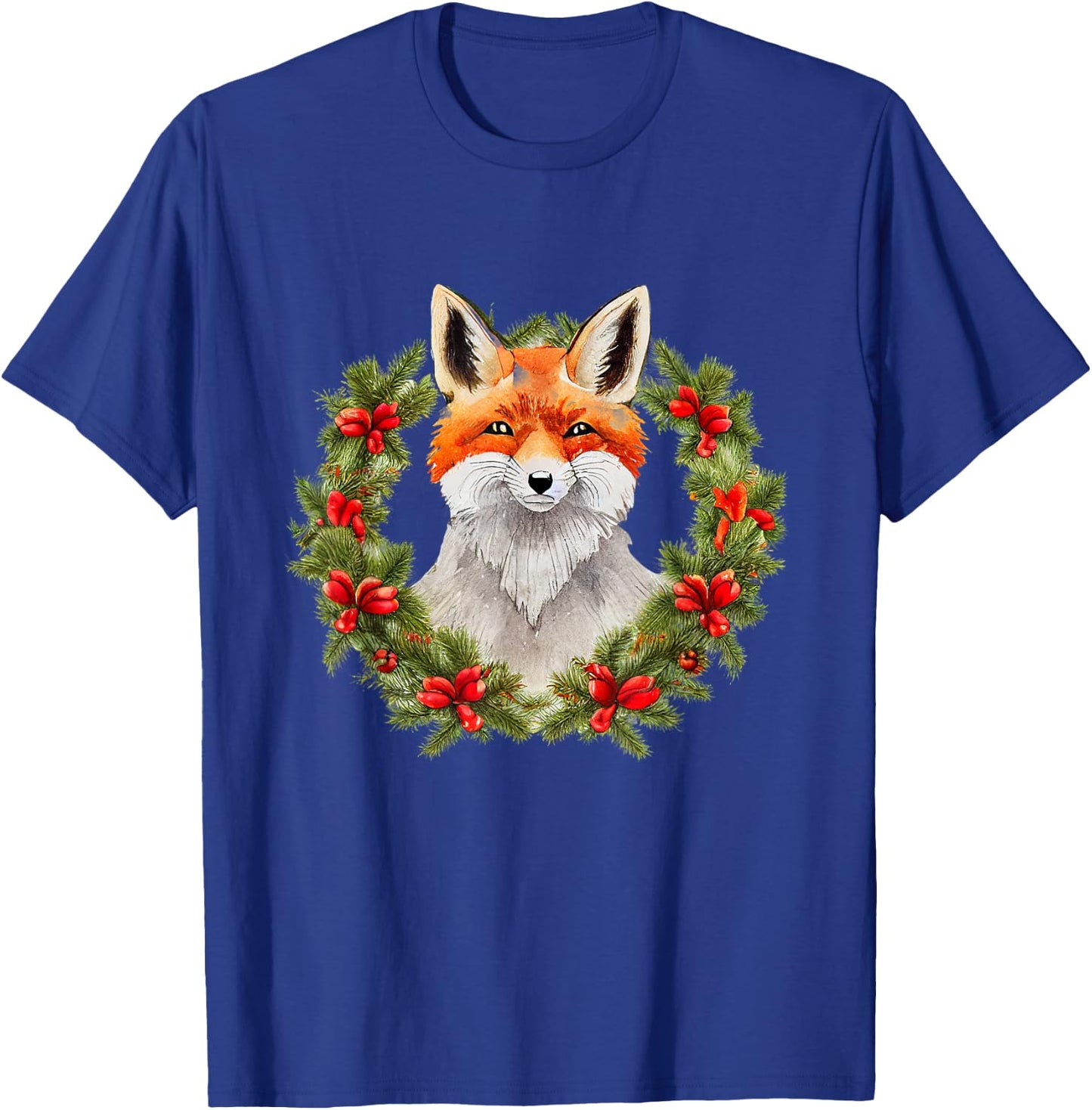 Merry xmas santa claus christmas wreath fox T-Shirt - T-Shirt | Royal