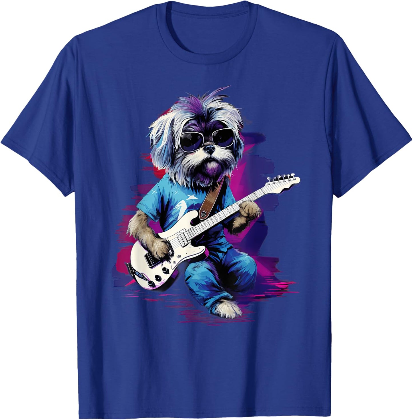 Punk Rock Guitar Shih Tzu Dog Guitarist Men Women Kids T-Shirt - T-Shirt | Royal