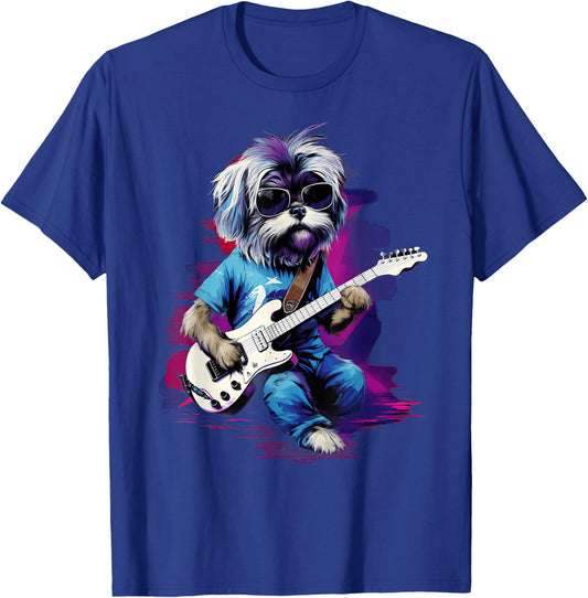 Punk Rock Guitar Shih Tzu Dog Guitarist Men Women Kids T-Shirt - T-Shirt | Royal