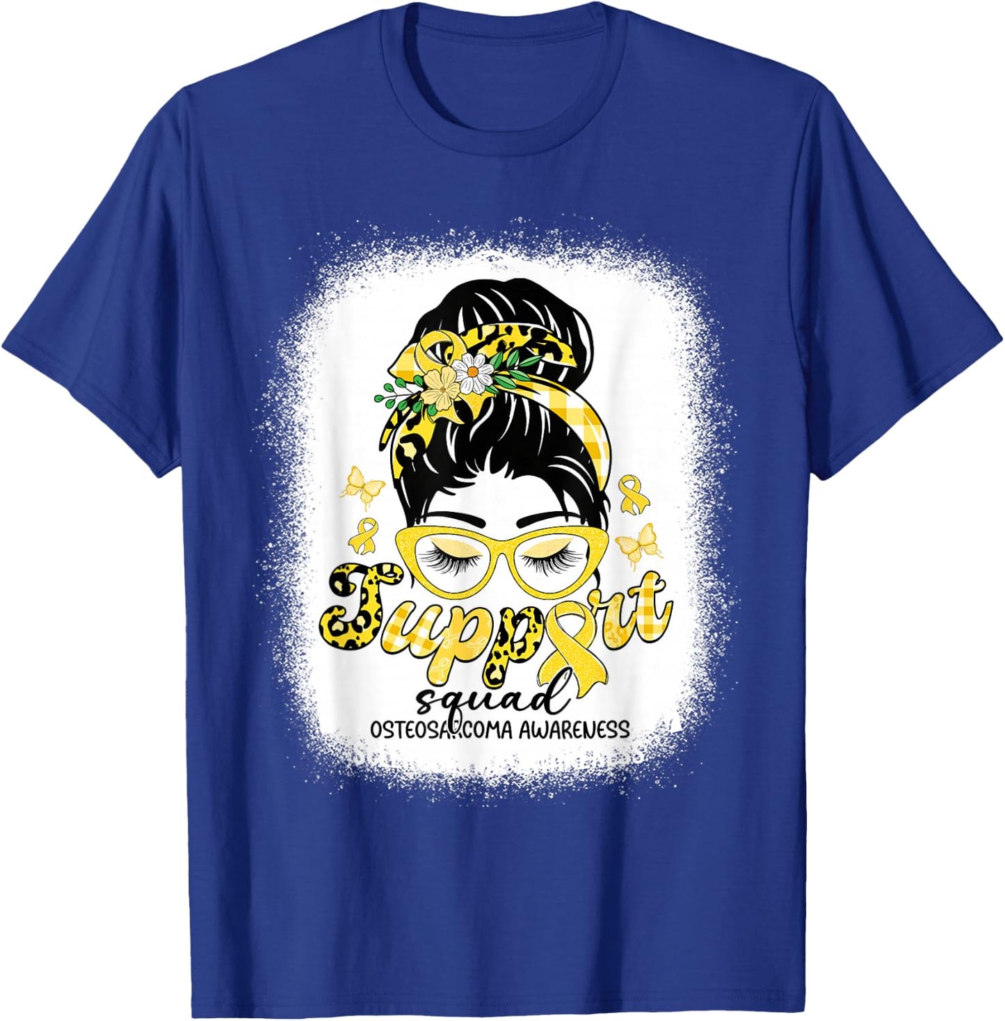 Support Squad Messy Bun Women Osteosarcoma Awareness T-Shirt - T-Shirt | Royal