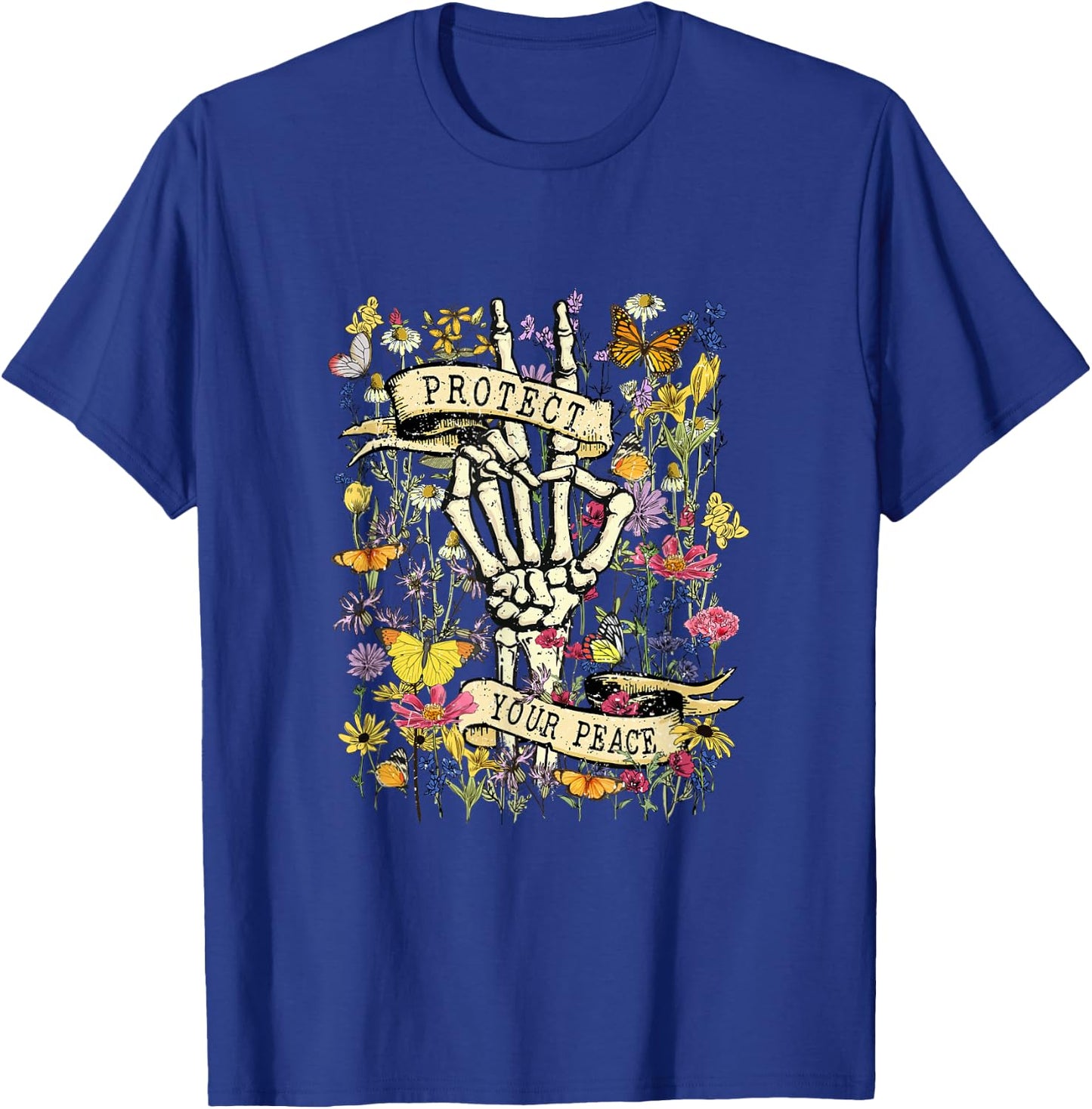 Protect Your Peace Retro Wildflower Mental Health Awareness T-Shirt - T-Shirt | Royal