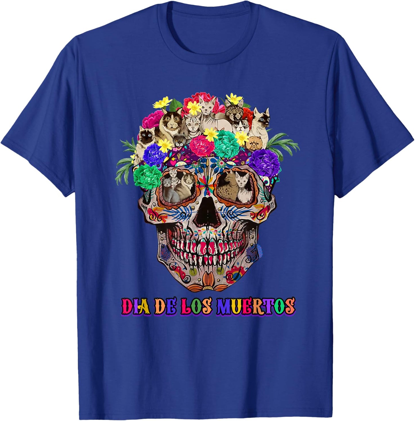 Dia De Los Muertos day of the-dead cat sugar skull T-Shirt - T-Shirt | Royal