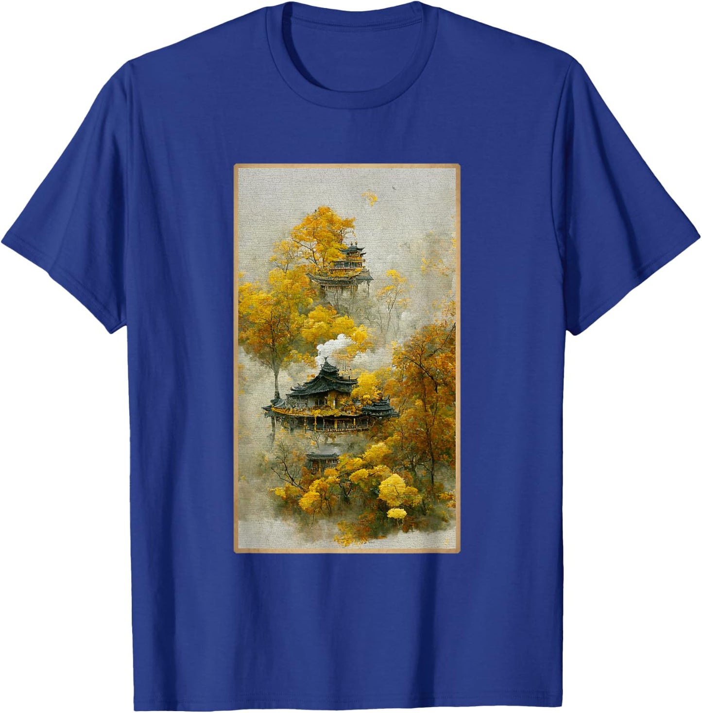 Forest Of Yellow Leaves With Penglai Pavilion In Trees T-Shirt - T-Shirt | Royal