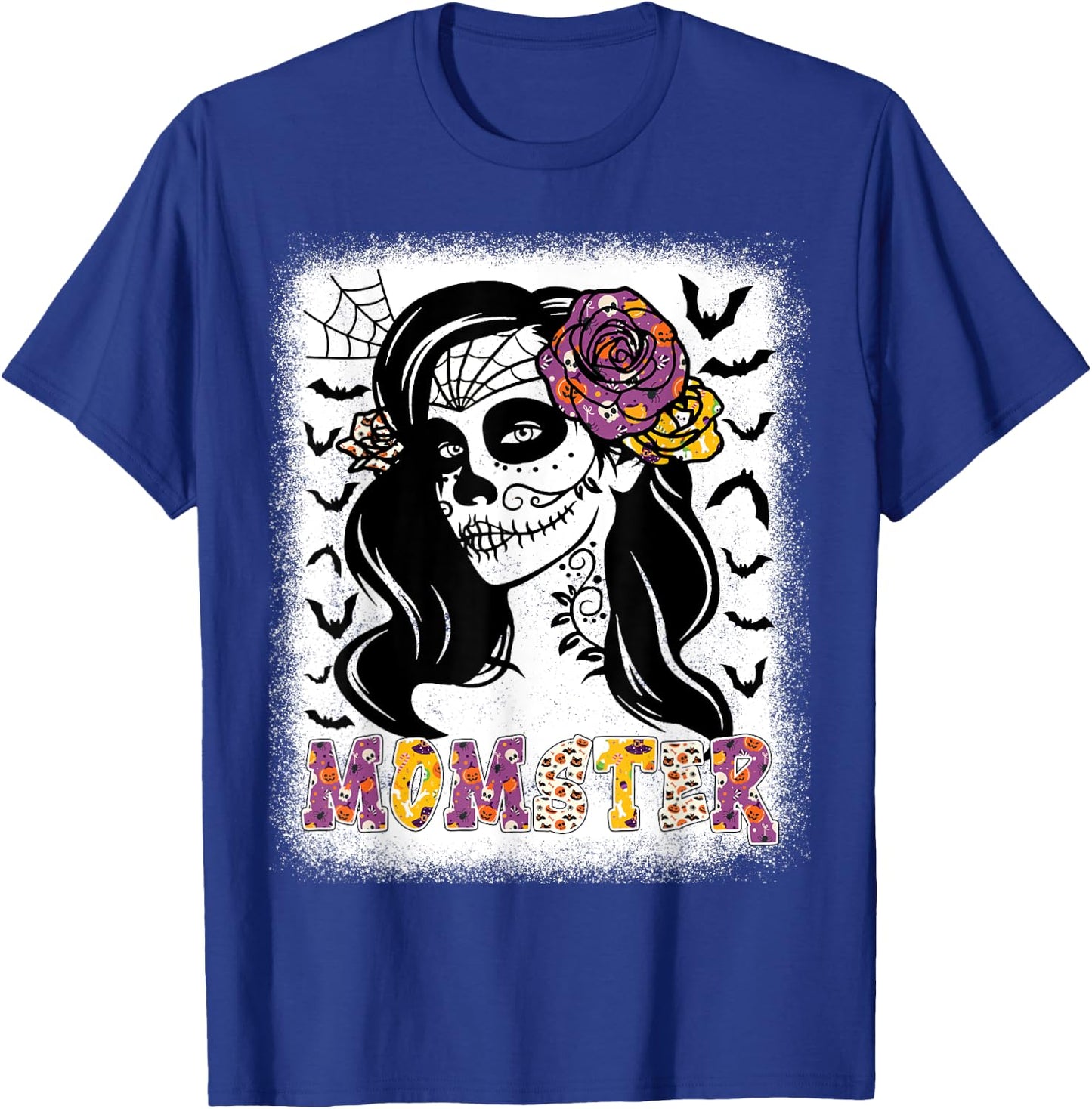 Momster Funny Skull Messy Bun Zombie Mom Halloween Costume T-Shirt - T-Shirt | Royal