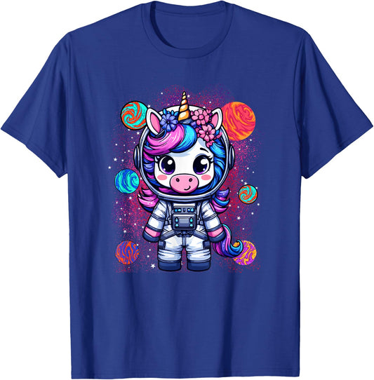 Unicorn Astronaut Cute Space Suit Galaxy Planet Girls T-Shirt - T-Shirt | Royal
