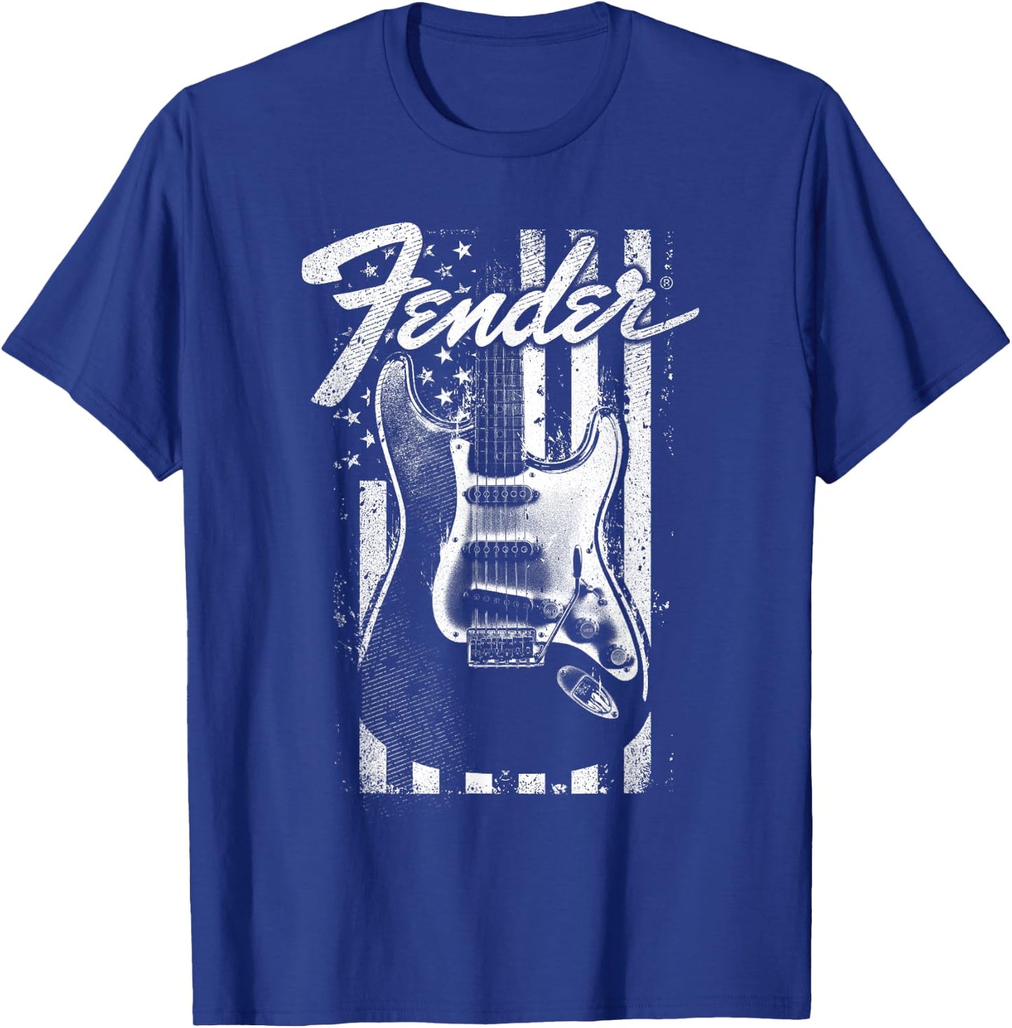 Fender Guitar American Flag Backdrop T-Shirt - T-Shirt | Royal