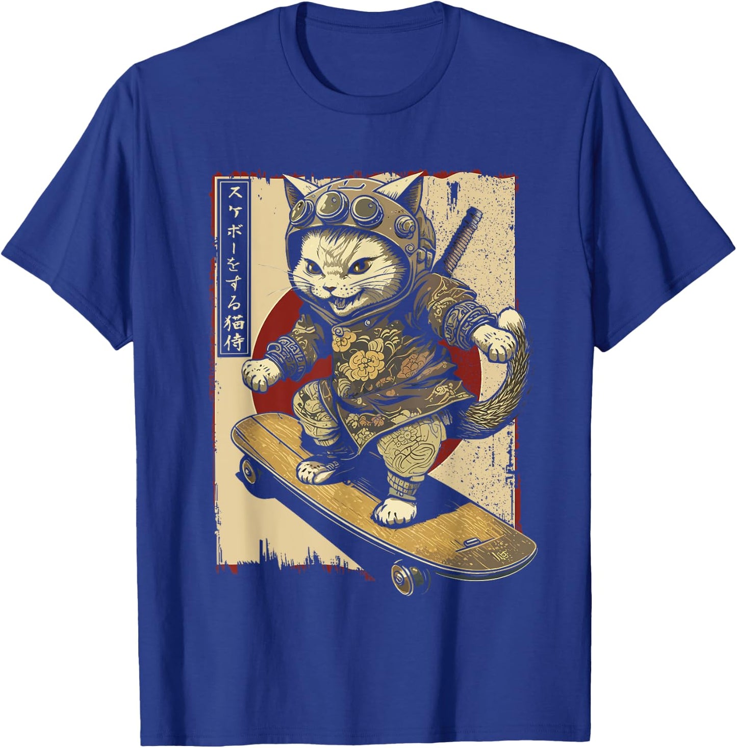Japanese Skateboard Samurai Cat Tattoo Kawaii Ninja Cat Women T-Shirt - T-Shirt | Royal
