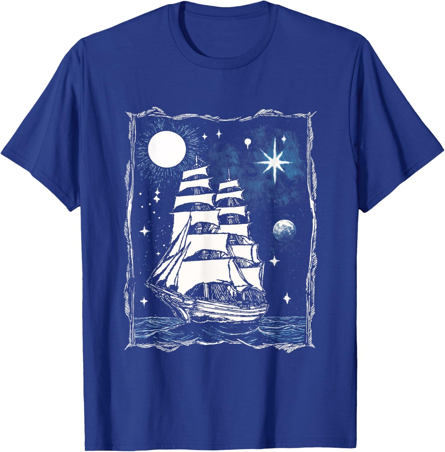 Vintage Nautical Tattoo Moon Clipper Ship T-Shirt - T-Shirt | Royal