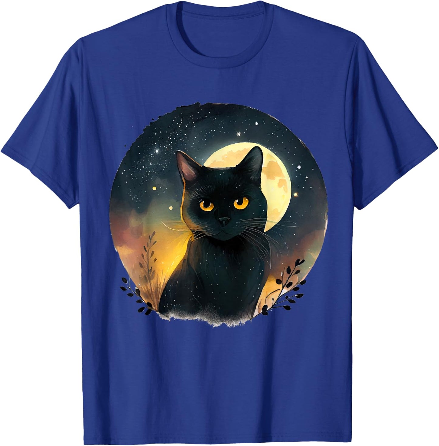 Cool Art Graphic Black Cat with Moon T-Shirt - T-Shirt | Royal