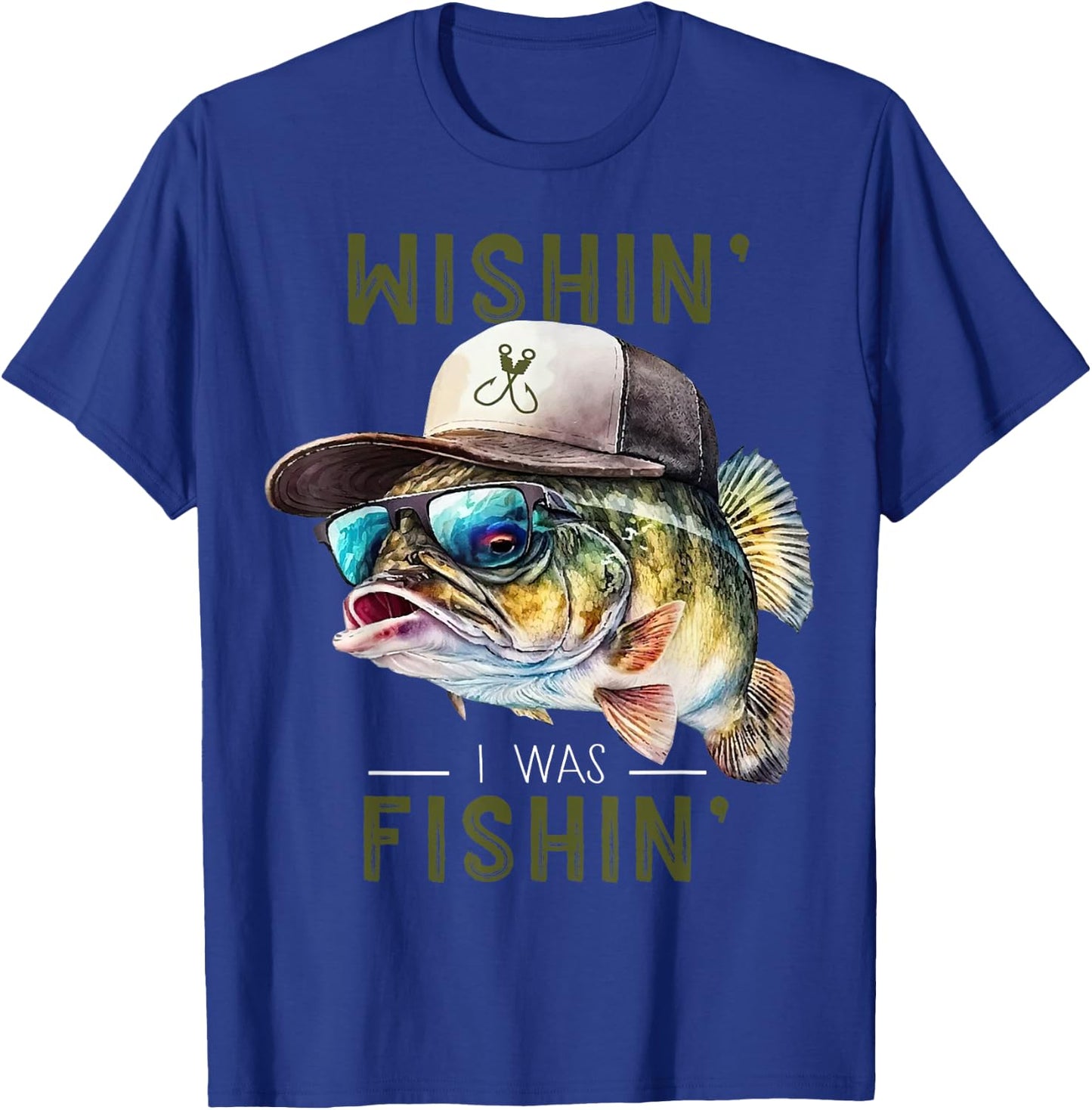 Wishin' Fishing Gift - Adults & Kids - Black - Short Sleeve - Fishing - Casual - - Size Small T-Shirt - T-Shirt | Royal
