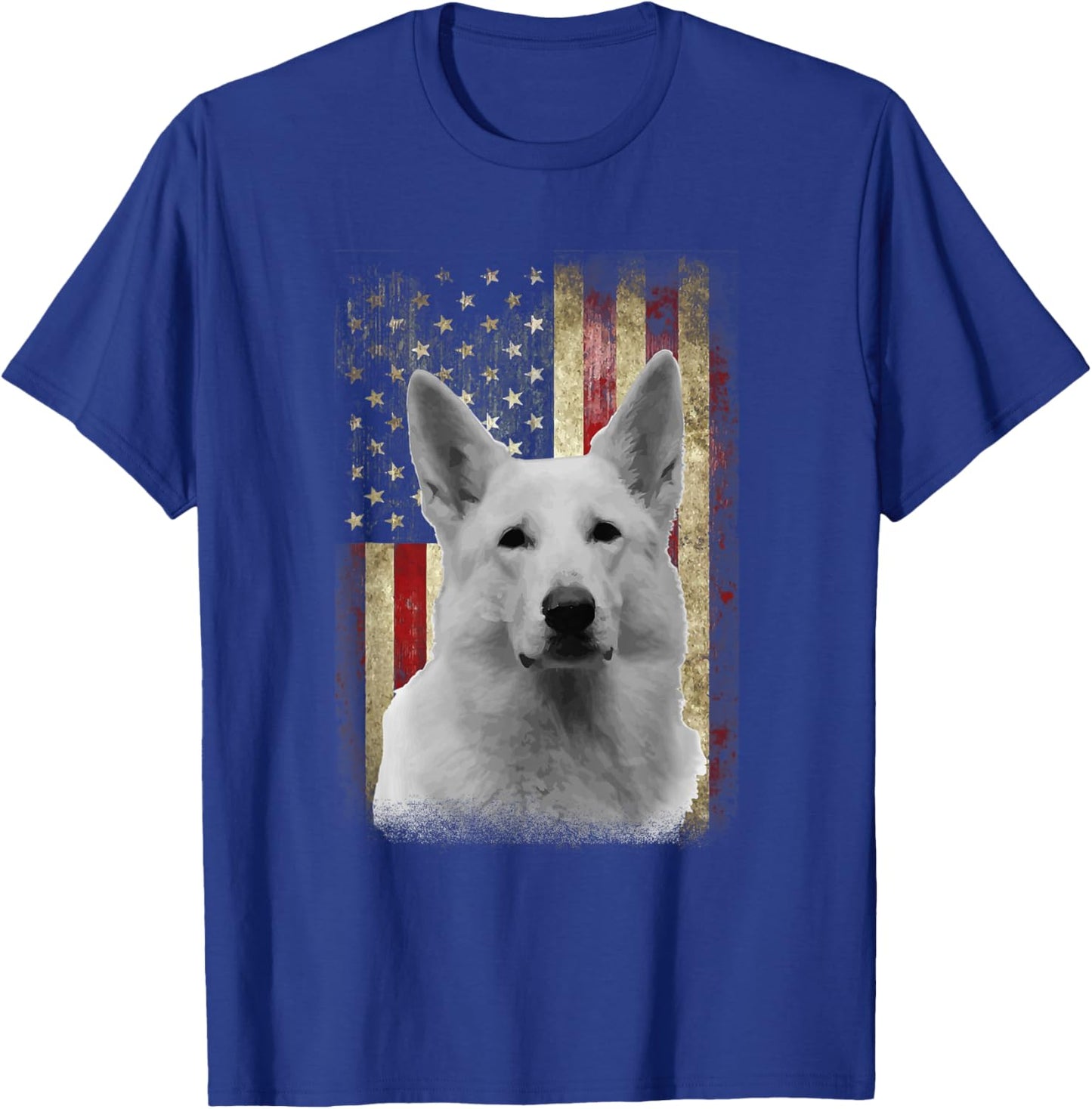 Patriotic White German Shepherd Flag American USA Dog Lover T-Shirt - T-Shirt | Royal