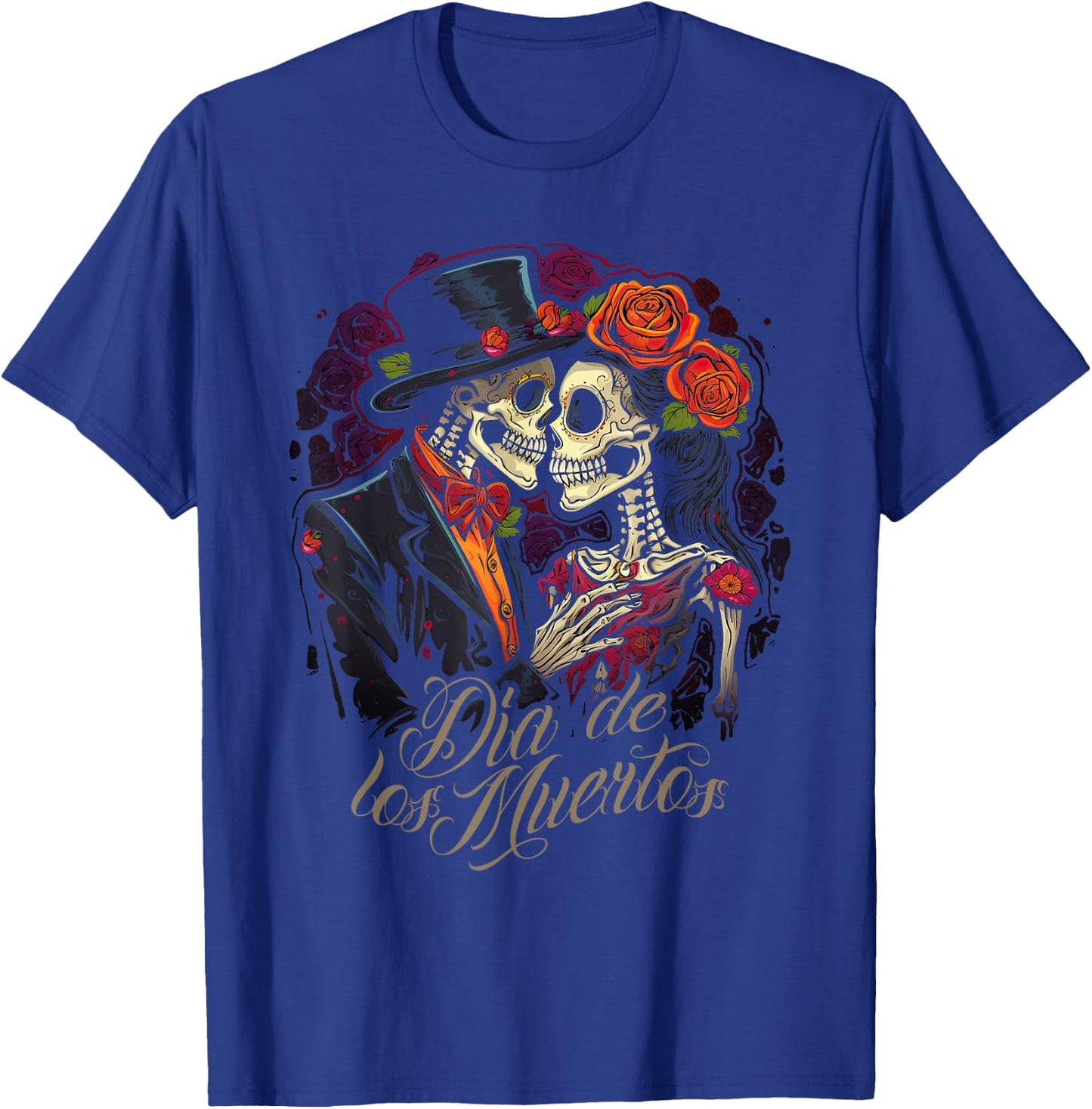 Dia De Los Muertos Day of the dead Dancing Skeleton Couple T-Shirt - T-Shirt | Royal