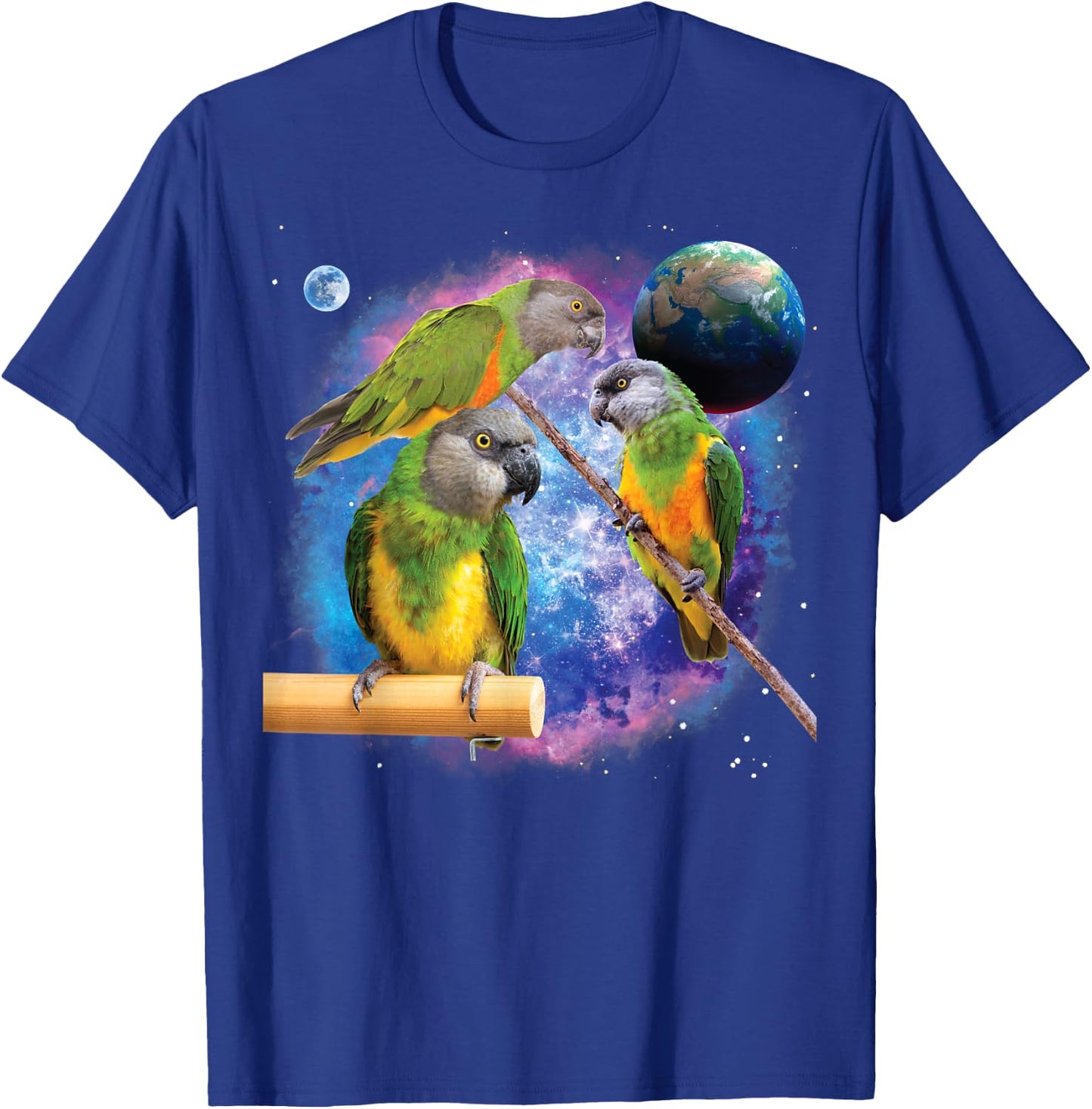 Senegal Parrots In Space, Funny Senegal Parrot T-Shirt - T-Shirt | Royal