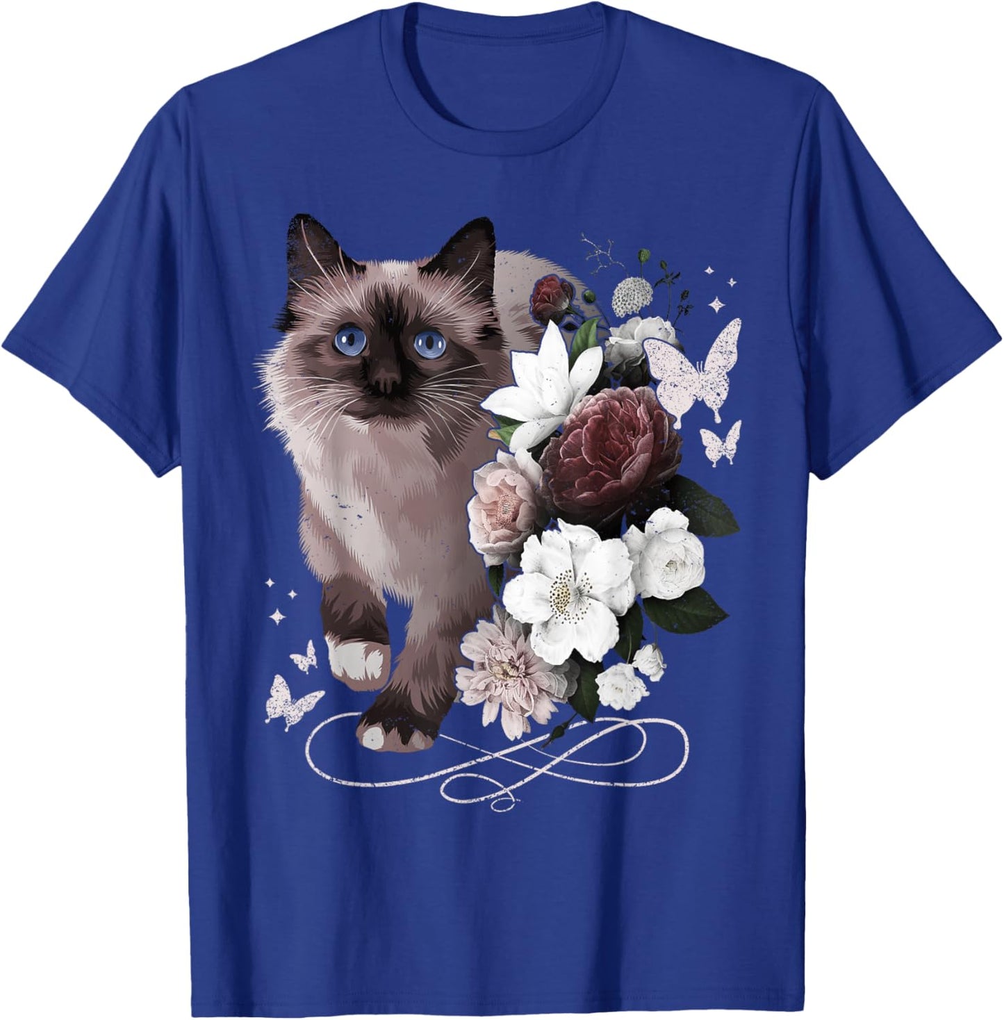 Siamese Cat with Flowers Vintage Look Floral Siamese Cat T-Shirt - T-Shirt | Royal