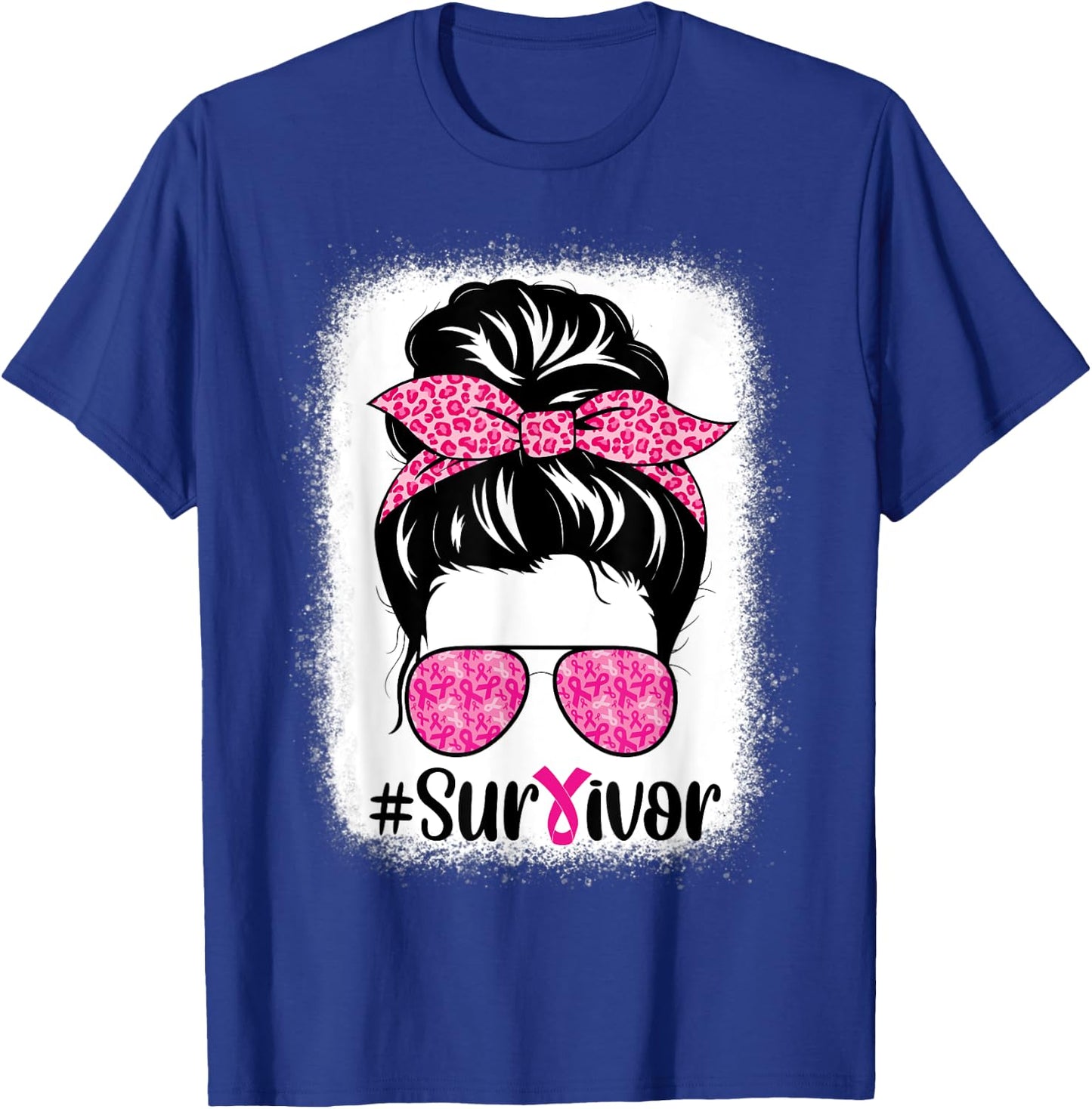 Survivor Breast Cancer Awareness Messy Bun Hair Bleached T-Shirt - T-Shirt | Royal