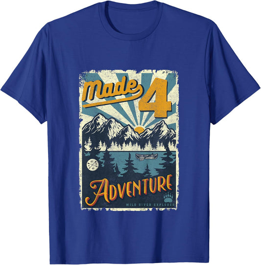 4th Birthday camping themed Party Made four adventure T-Shirt - T-Shirt | Royal