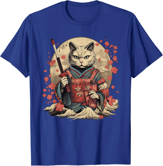 Vintage Japanese Samurai Ninja Cat Tattoo Kawaii T-Shirt - T-Shirt | Royal