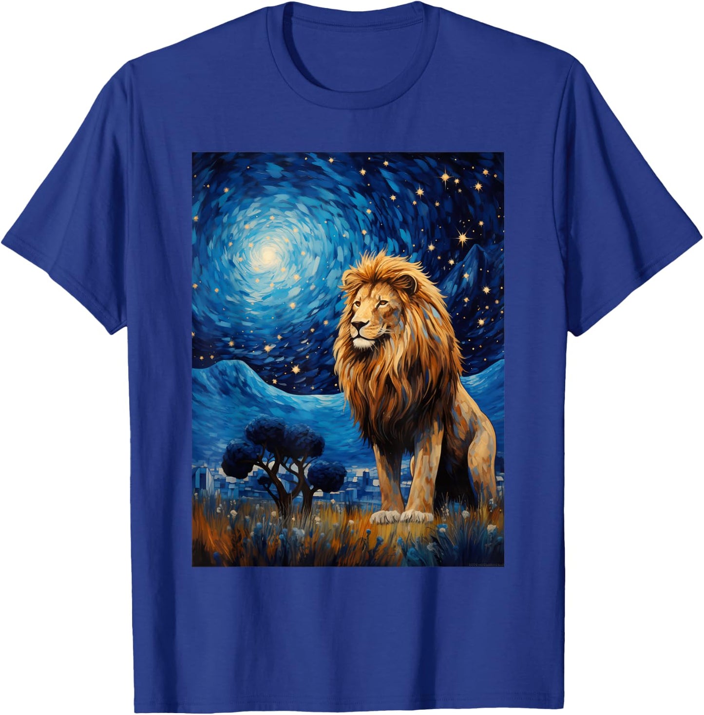 Lion Starry Night Van Gogh Style Graphic T-Shirt - T-Shirt | Royal