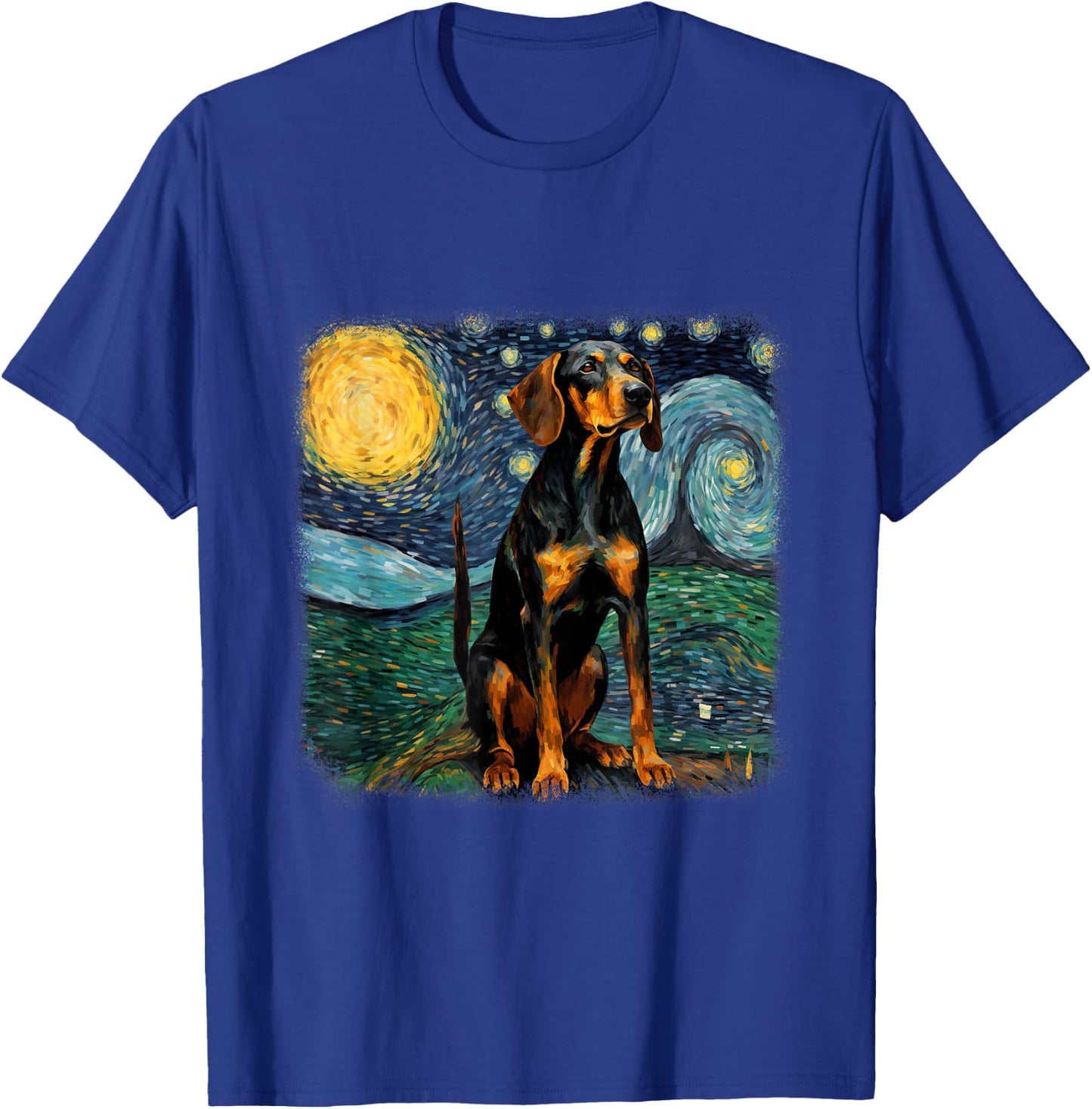 Dog in starry night van gogh Black and Tan Coonhound T-Shirt - T-Shirt | Royal