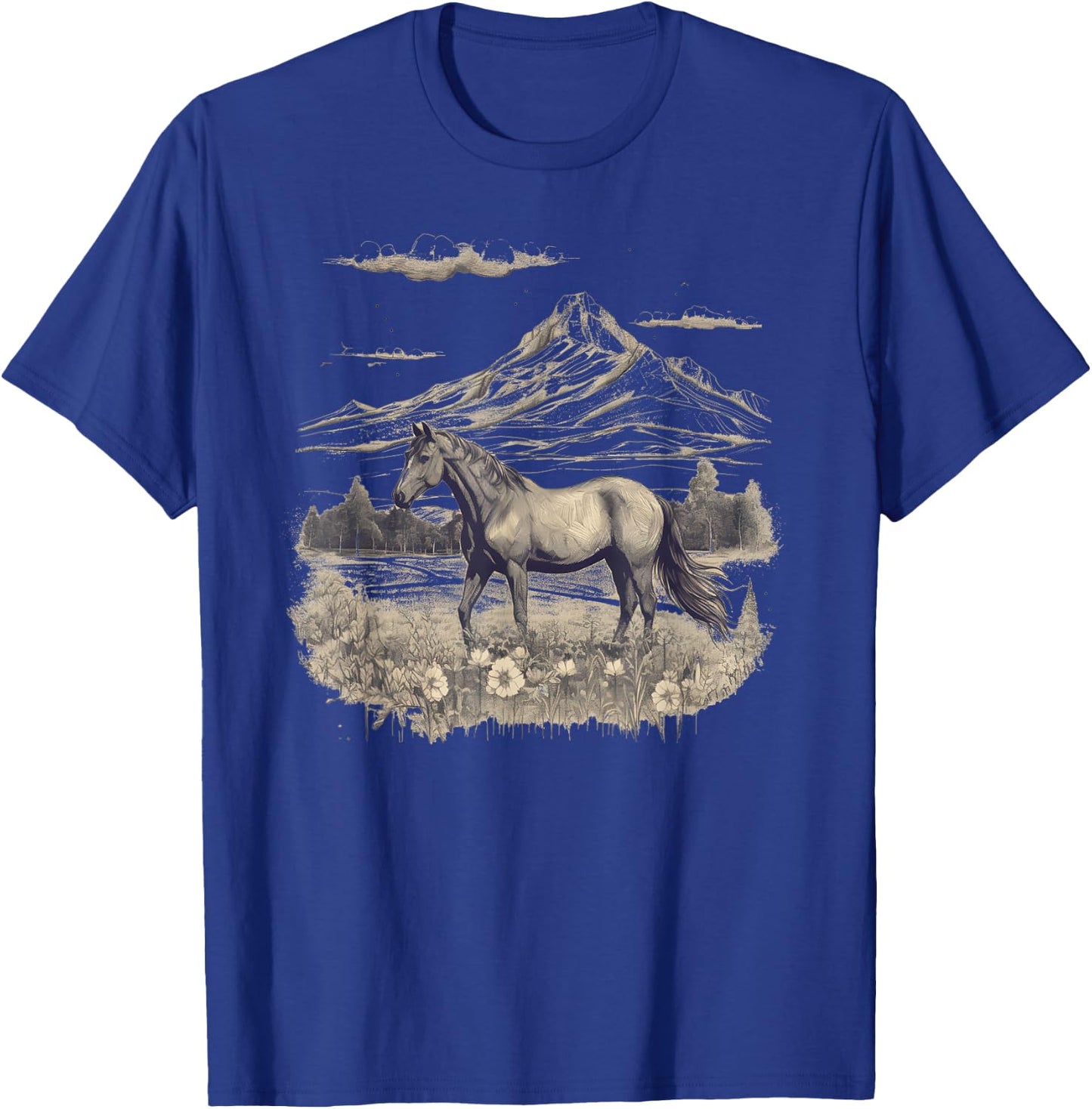 Horse Lover Gifts Women Teen Girls Wild Horse Art Portrait Black Small T-Shirt - T-Shirt | Royal