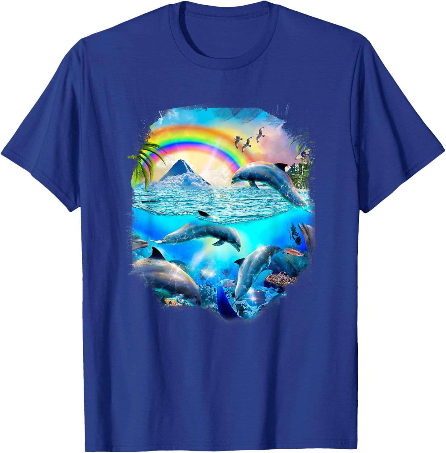 Rainbow Dolphin Tropical Ocean Dolphins T-Shirt - T-Shirt | Royal