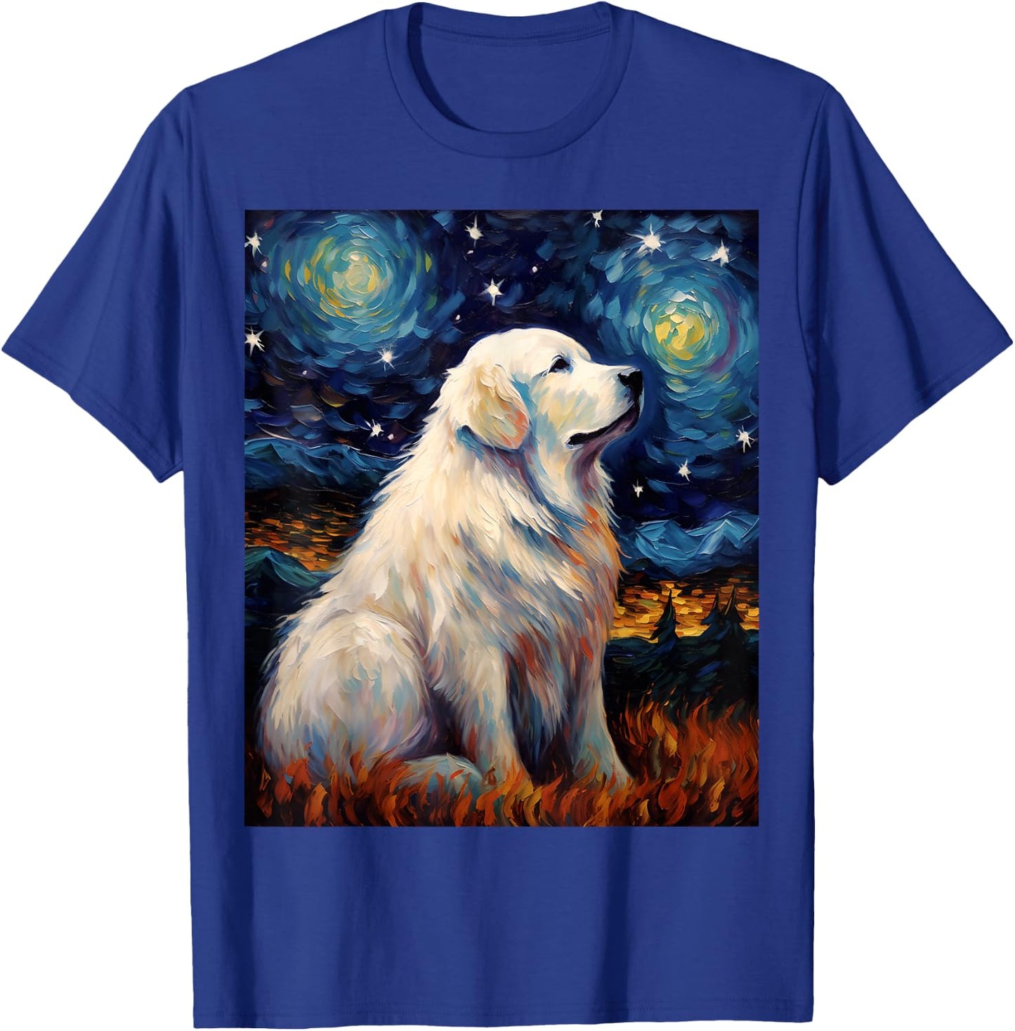 Surreal Starry Night Great Pyrenees Dog T-Shirt - T-Shirt | Royal