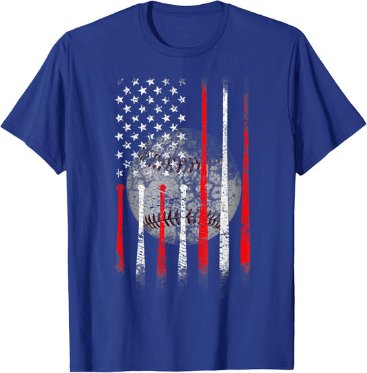 Baseball USA Flag American Flag Patriotic T-Shirt - T-Shirt | Royal