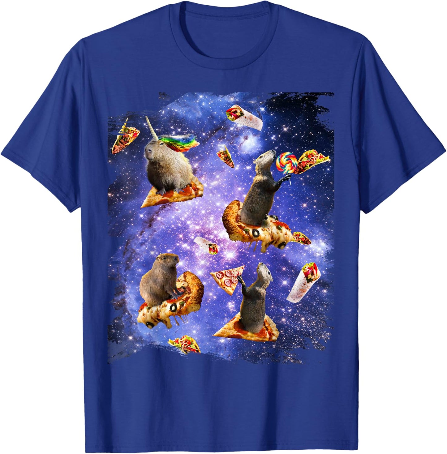 Space Capybara On Pizza Taco, Galaxy Capybaras Funny T-Shirt - T-Shirt | Royal