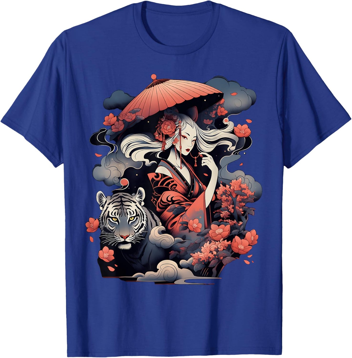 Step Up Your Style Game with This Vibrant Geisha and Tiger T-Shirt - T-Shirt | Royal