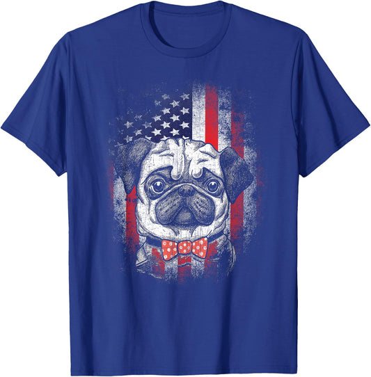 Patriotic Pug American Flag 4th Of July T-Shirt - T-Shirt | Royal